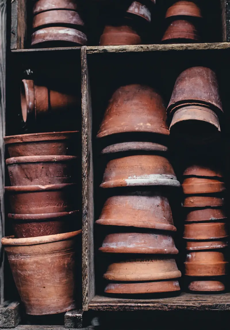 A stack of terracotta pots